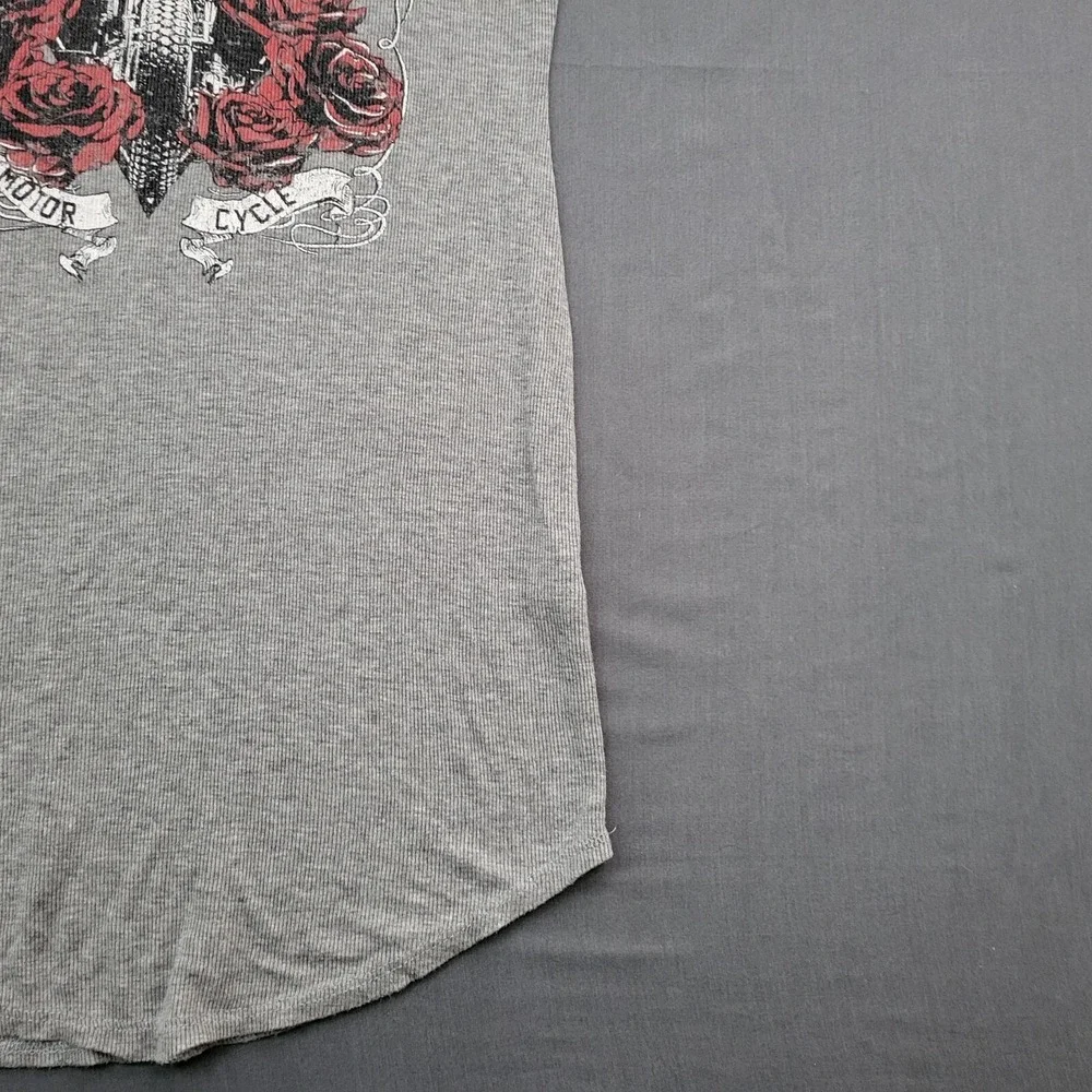 Charlotte‎ Russe Gray Ribbed Graphic T-Shirt Dress Skulls Roses Cage Neck Large